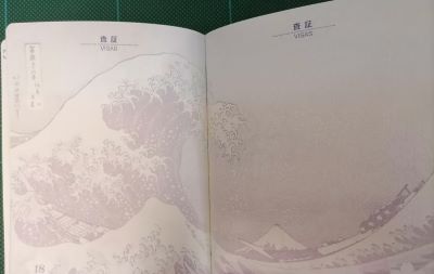 Onda di Hokusai su passaporto giapponese